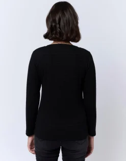 T-Shirt manches longues en mélange coton uni NOIR Femme