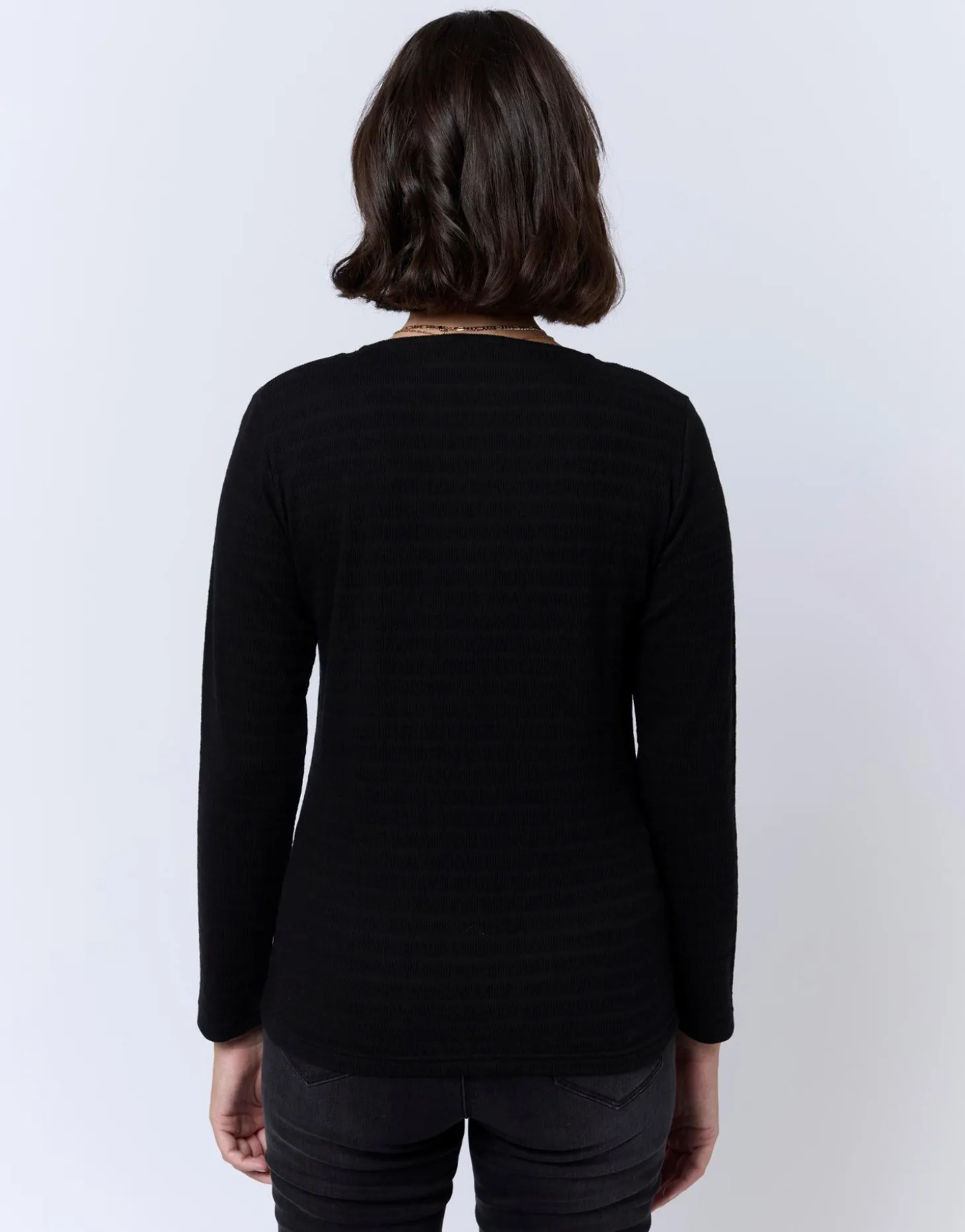 T-Shirt manches longues en mélange coton uni NOIR Femme
