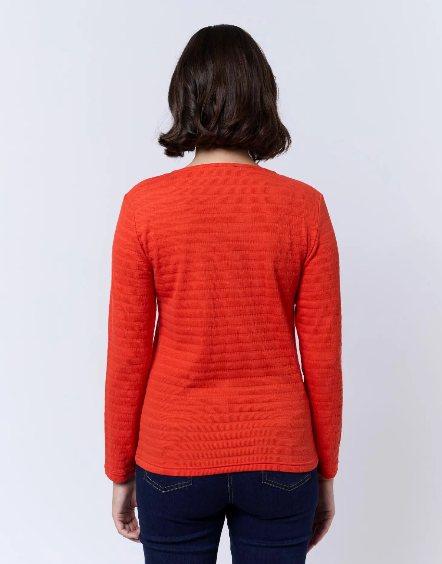 T-Shirt manches longues en mélange coton uni ORANGE Femme