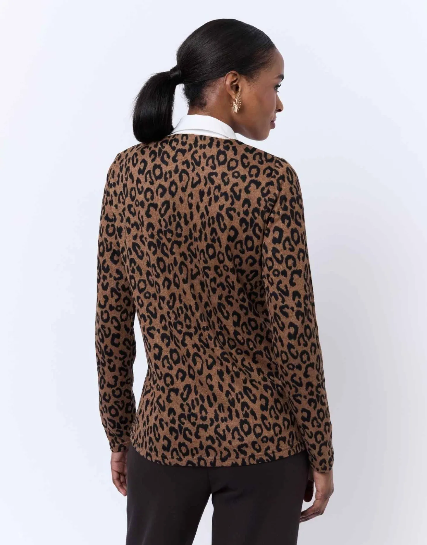 T-Shirt manches longues imprimé léopard MARRON Femme