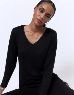 T-Shirt manches longues uni NOIR Femme