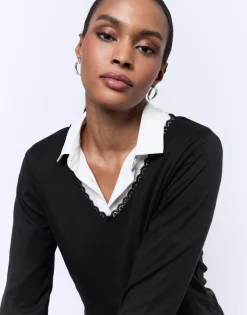T-Shirt manches longues uni NOIR Femme