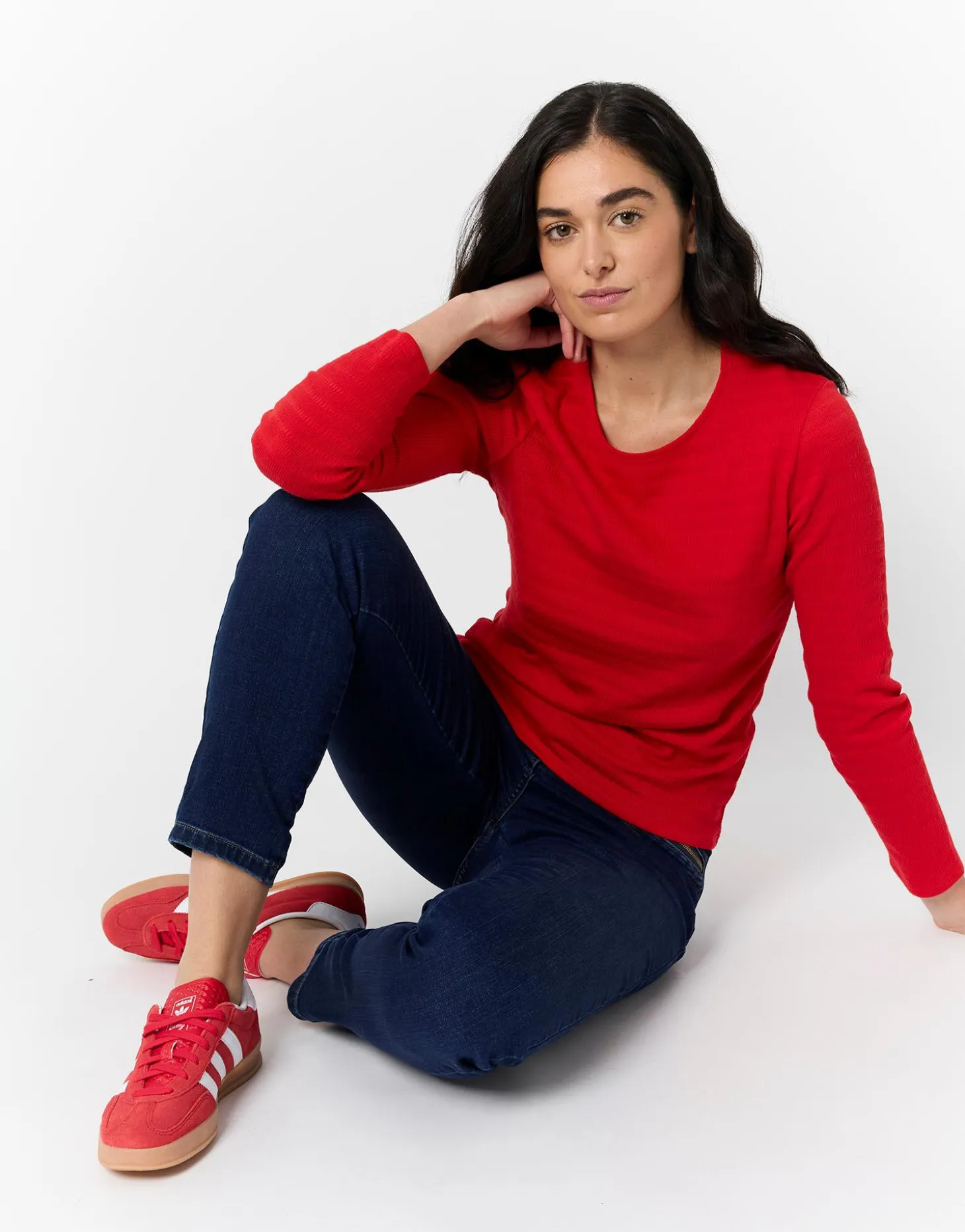 T-Shirt manches longues uni ROUGE Femme