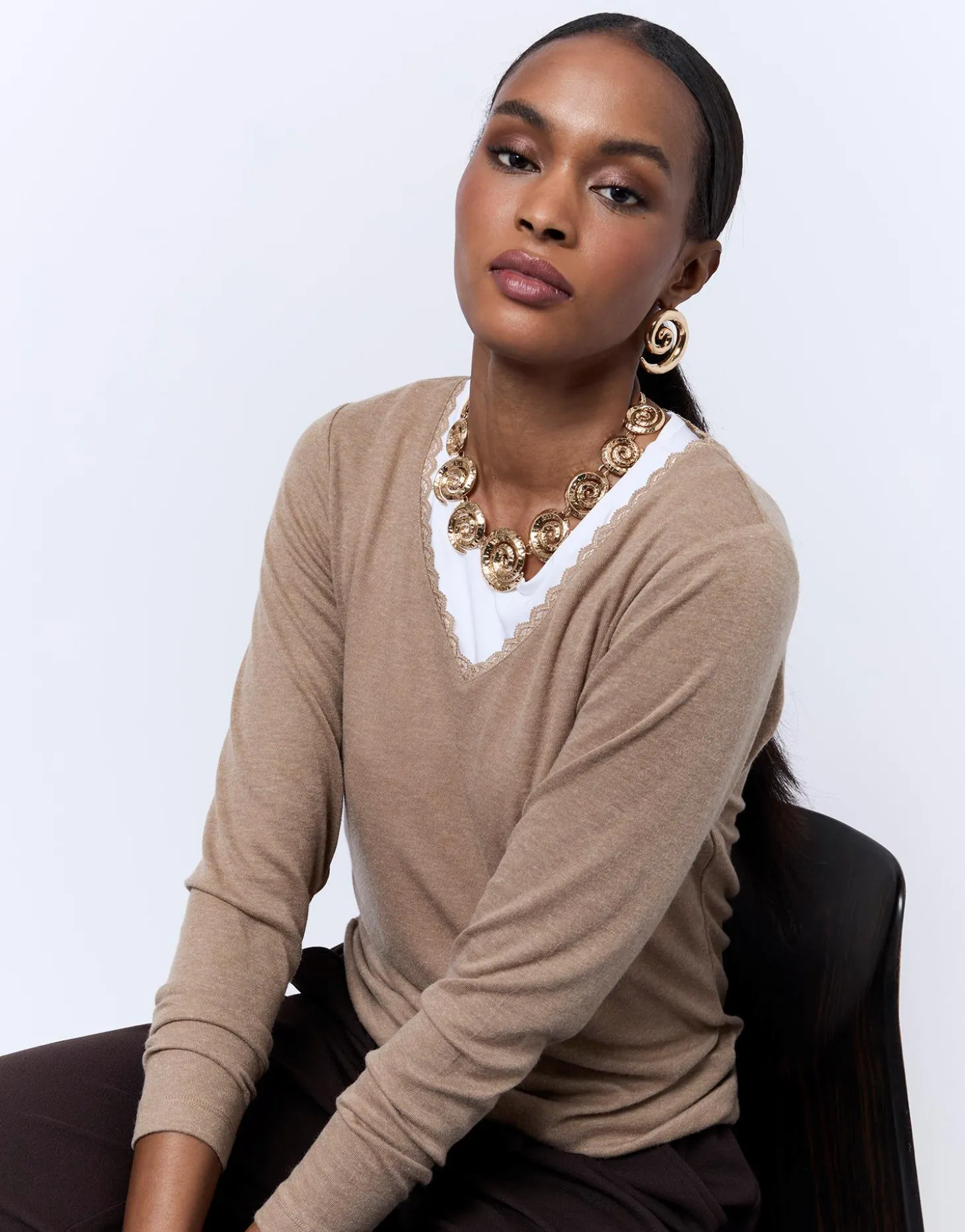 T-Shirt manches longues uni BEIGE Femme