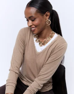 T-Shirt manches longues uni BEIGE Femme
