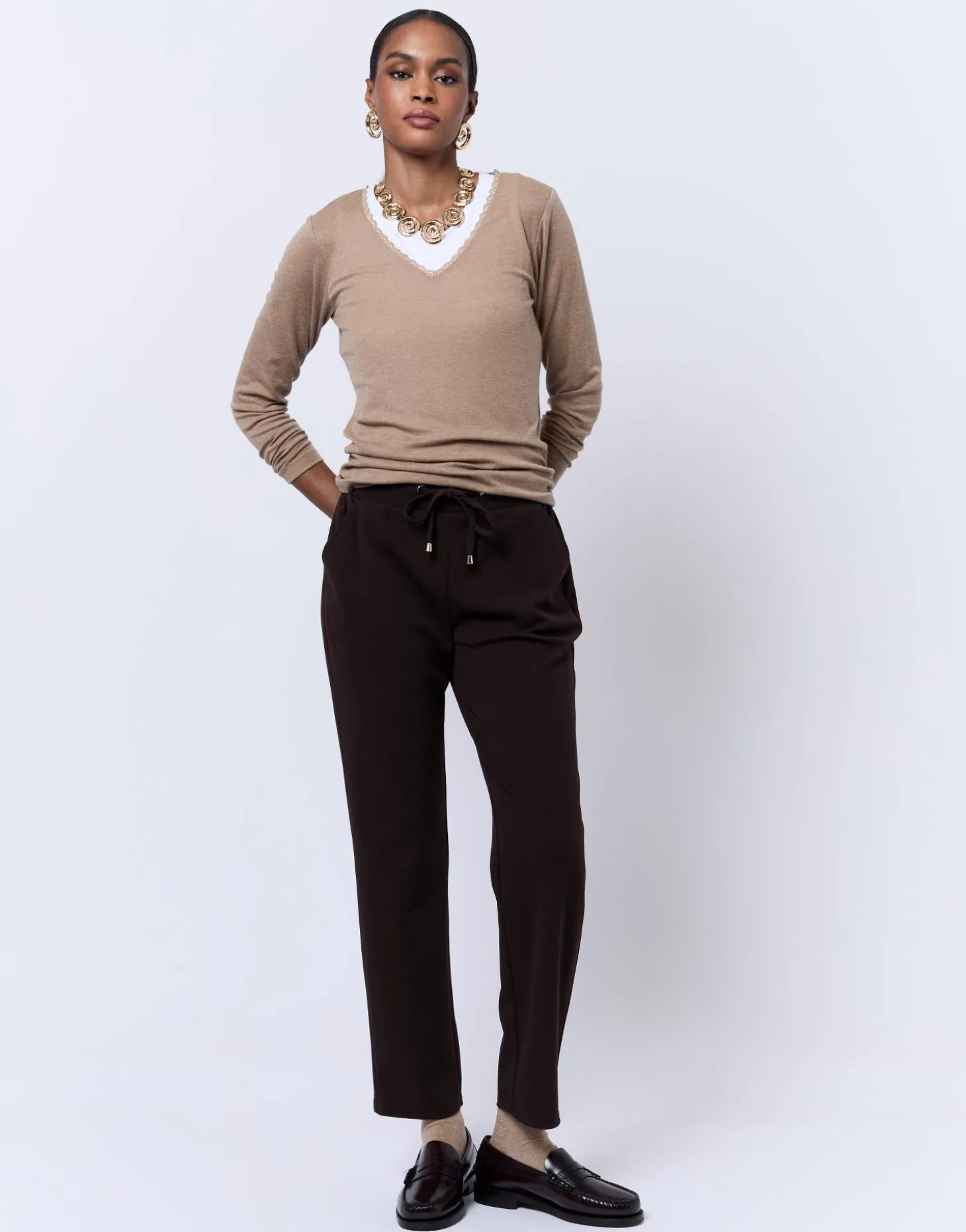 T-Shirt manches longues uni BEIGE Femme