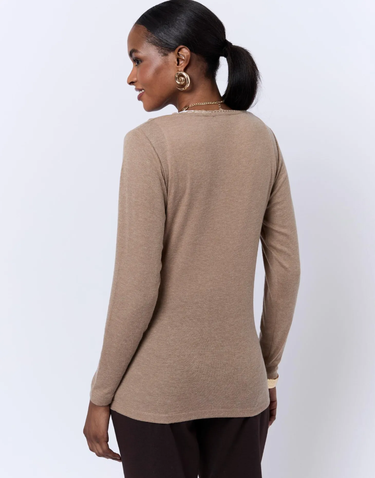 T-Shirt manches longues uni BEIGE Femme