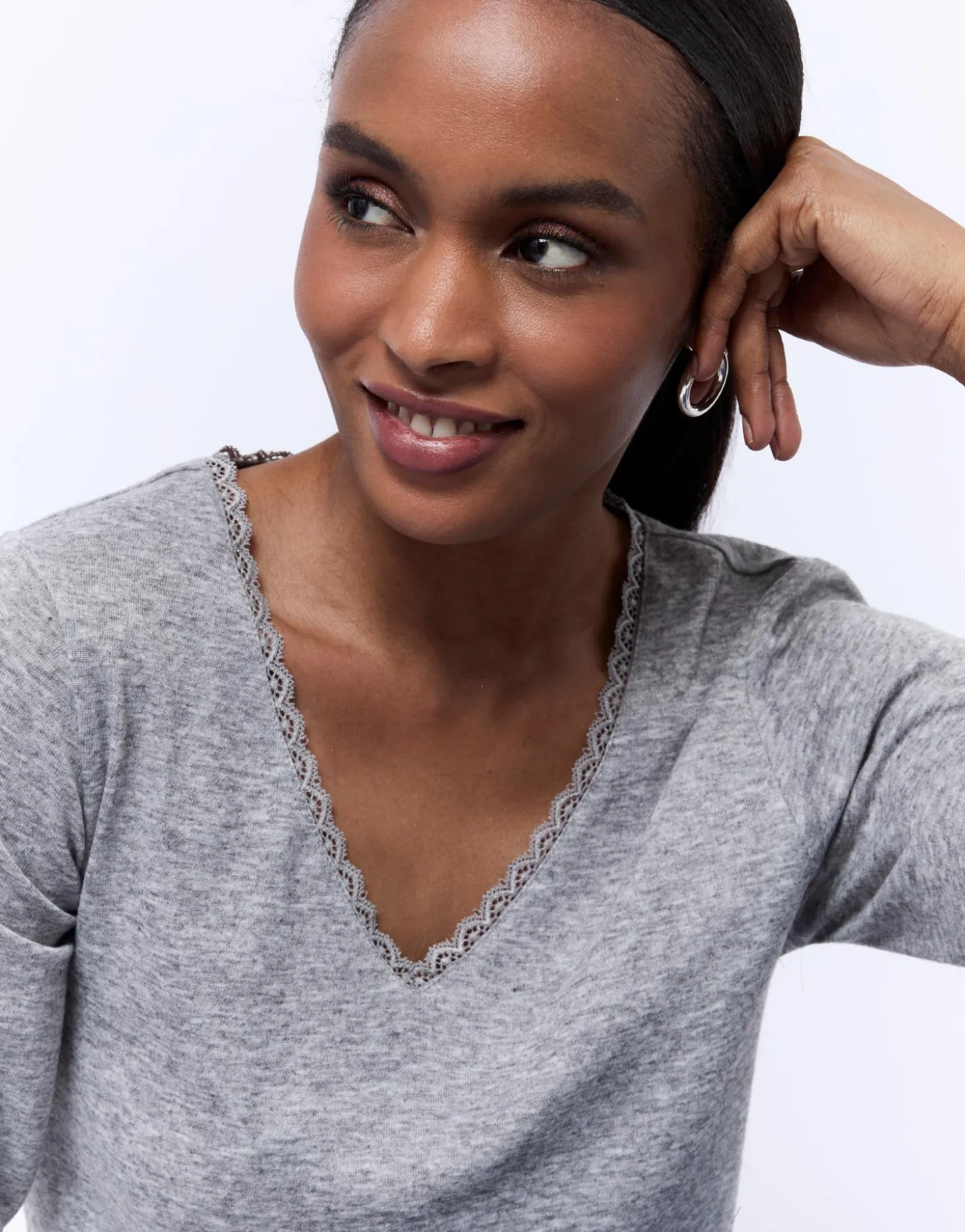 T-Shirt manches longues uni GRIS Femme