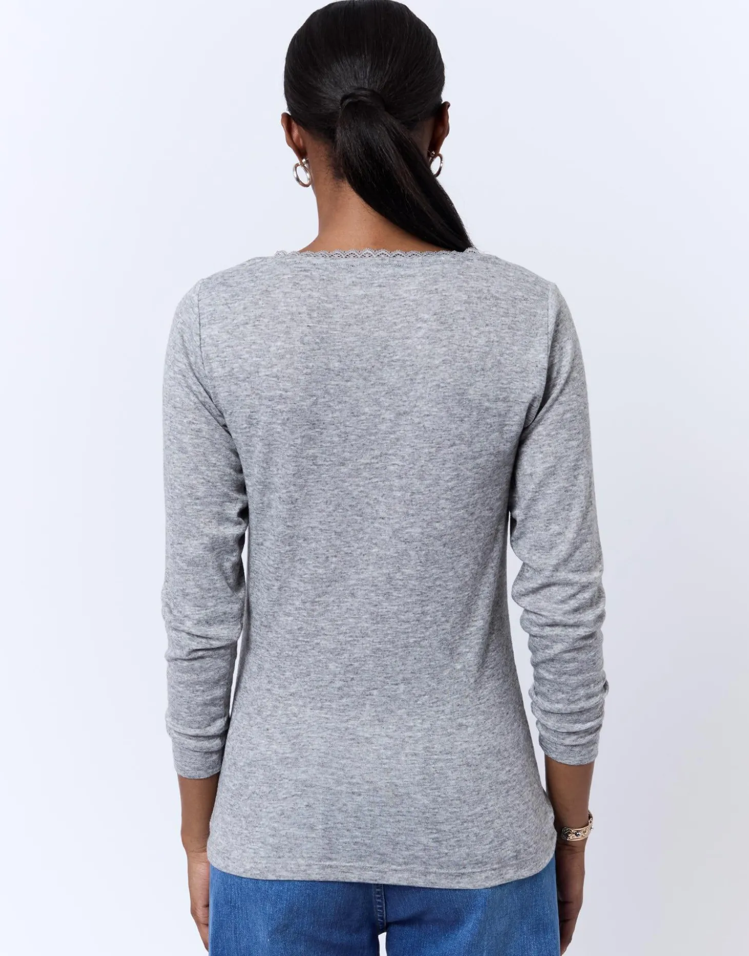 T-Shirt manches longues uni GRIS Femme