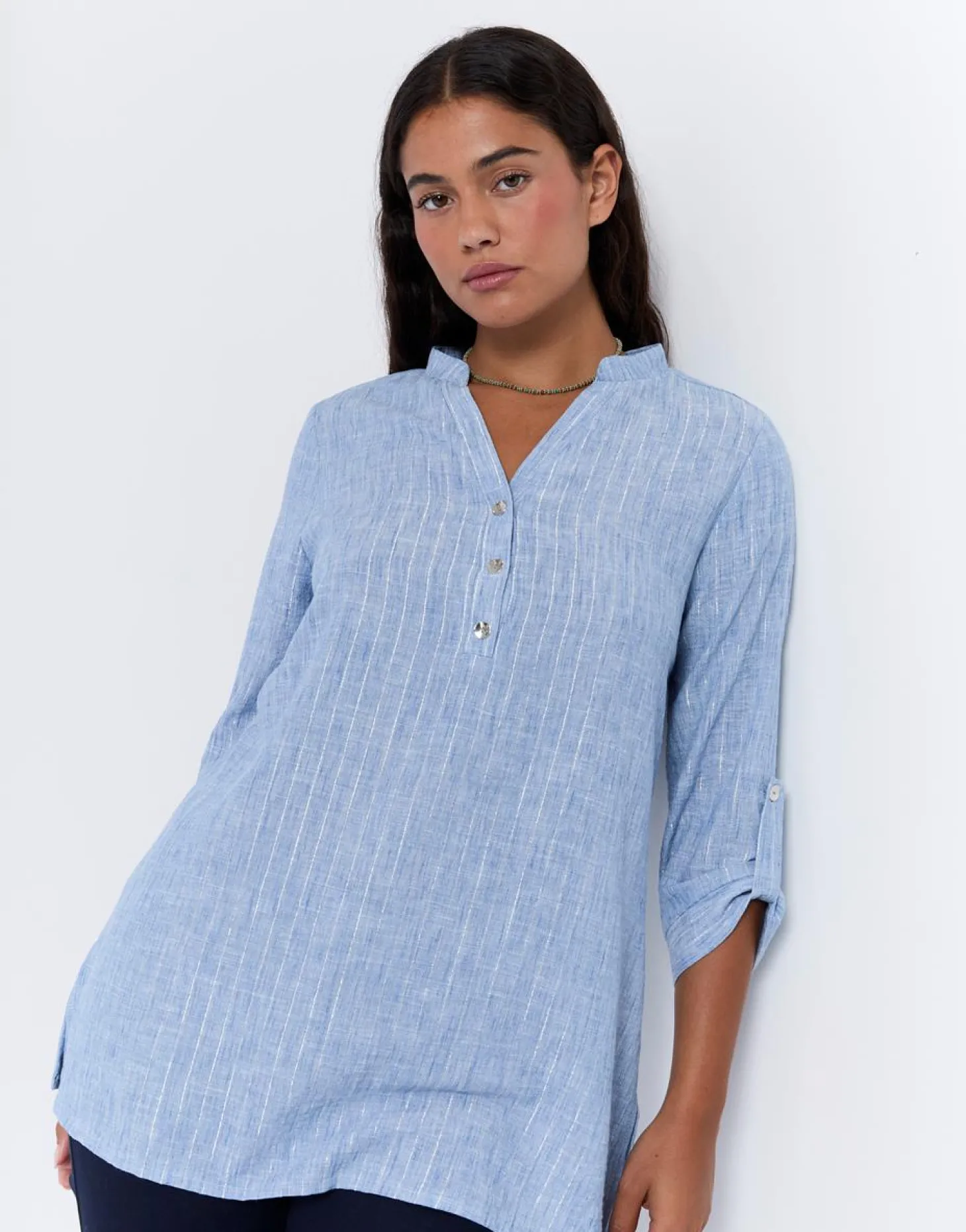 Tunique manches 3/4 à fines rayures BLEU Femme