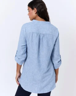 Tunique manches 3/4 à fines rayures BLEU Femme