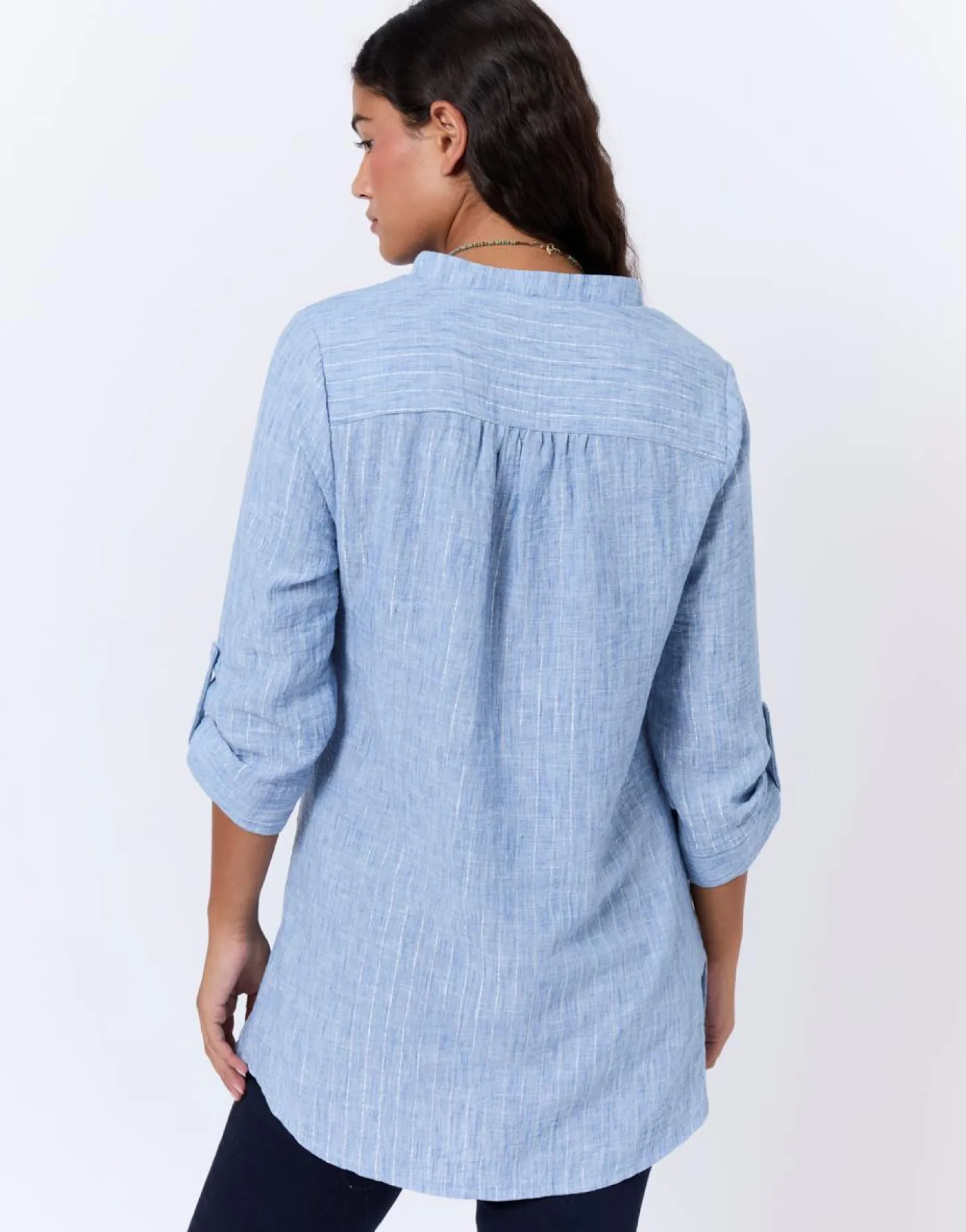 Tunique manches 3/4 à fines rayures BLEU Femme