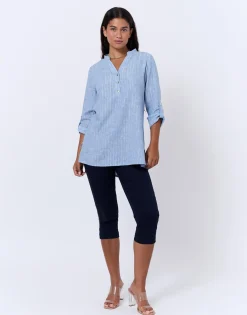 Tunique manches 3/4 à fines rayures BLEU Femme
