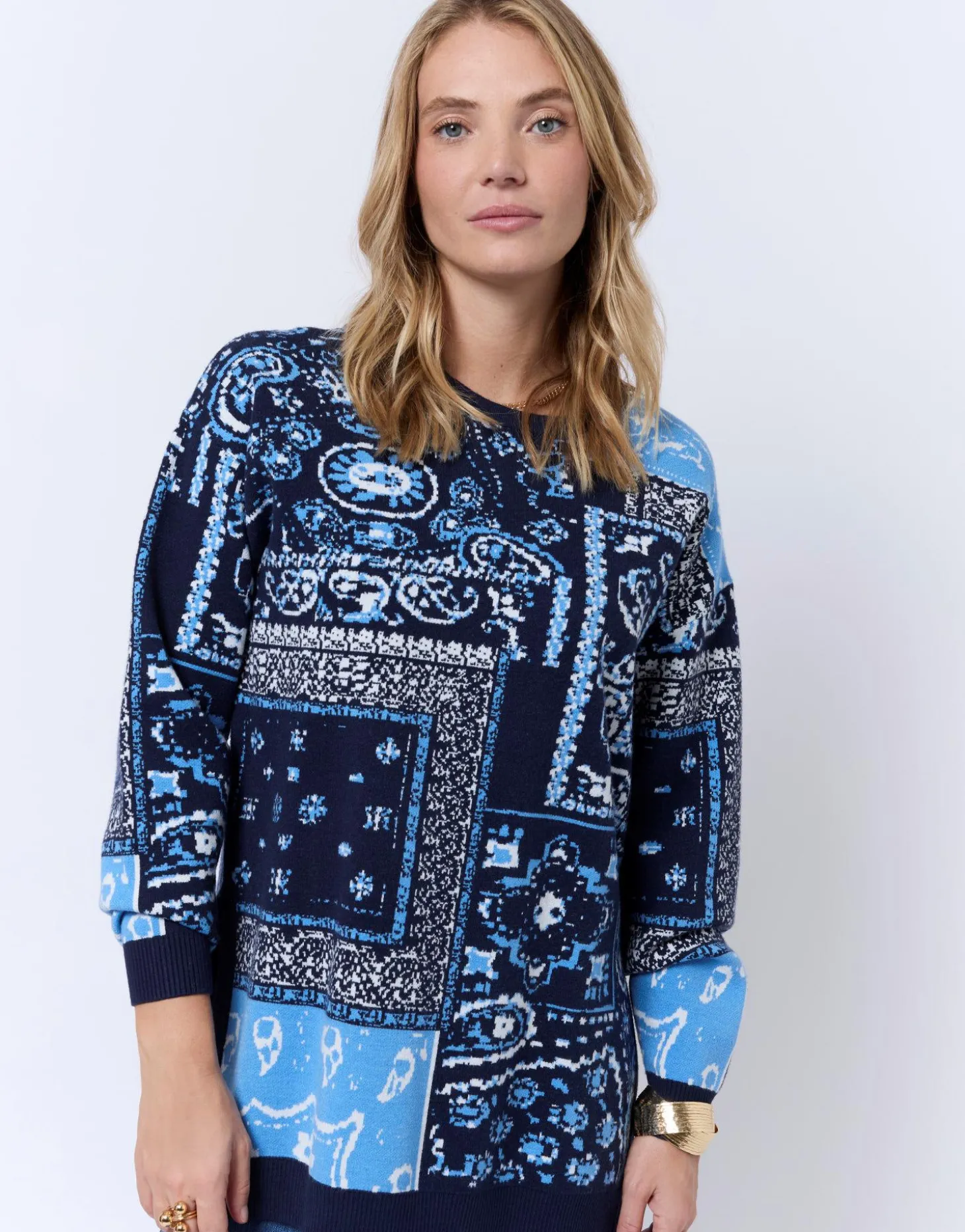 Tunique mi-long à motifs BLEU Femme