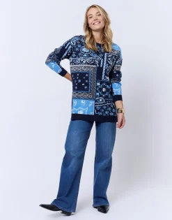 Tunique mi-long à motifs BLEU Femme