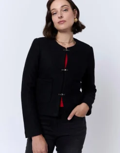 Veste courte contenant de la laine unie NOIR Femme