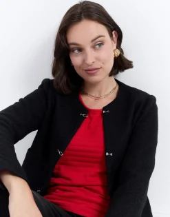 Veste courte contenant de la laine unie NOIR Femme