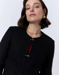 Veste courte contenant de la laine unie NOIR Femme