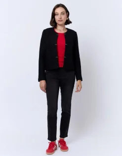 Veste courte contenant de la laine unie NOIR Femme