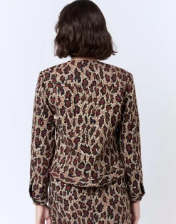Veste courte en jacquard imprimé léopard BEIGE Femme