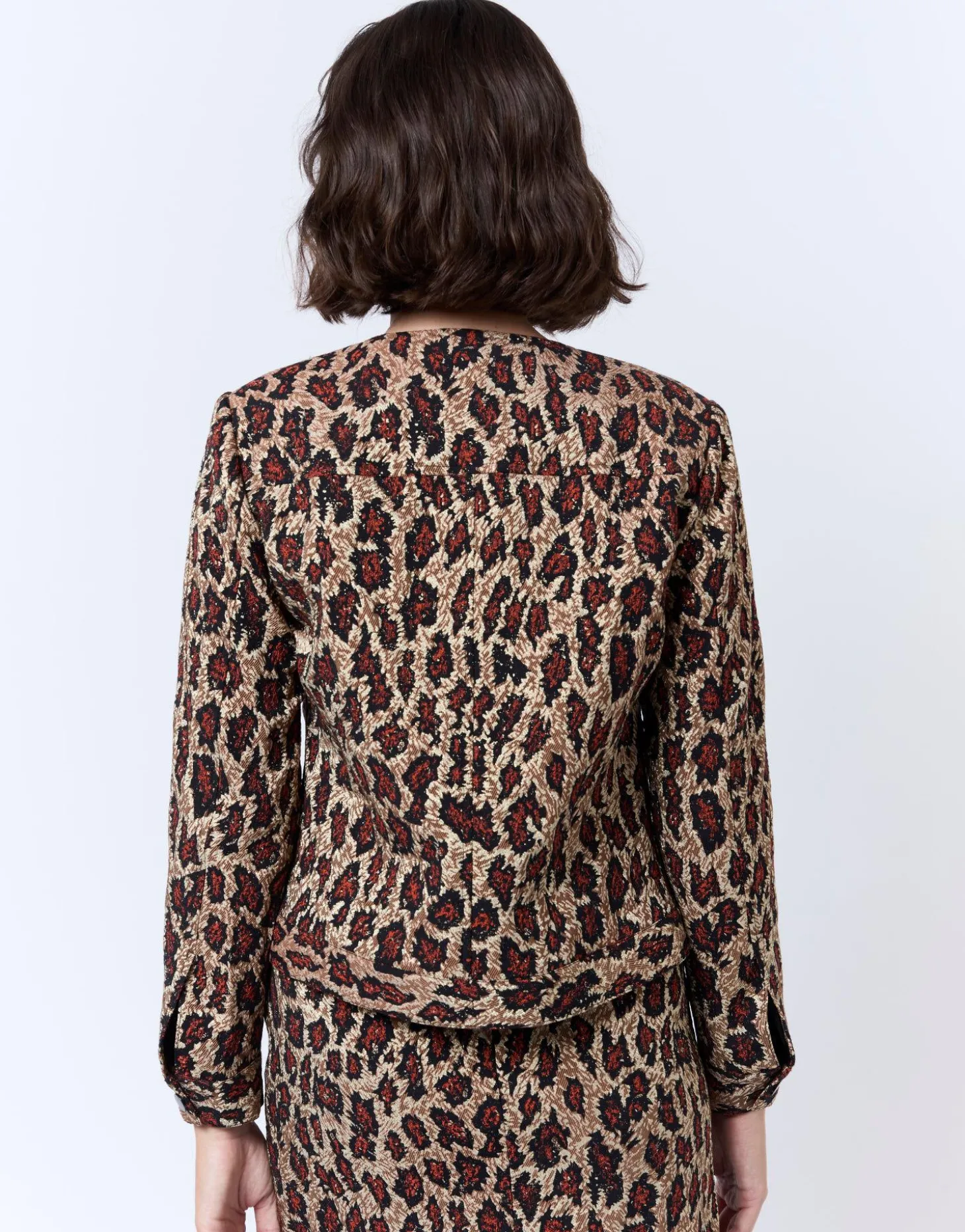 Veste courte en jacquard imprimé léopard BEIGE Femme