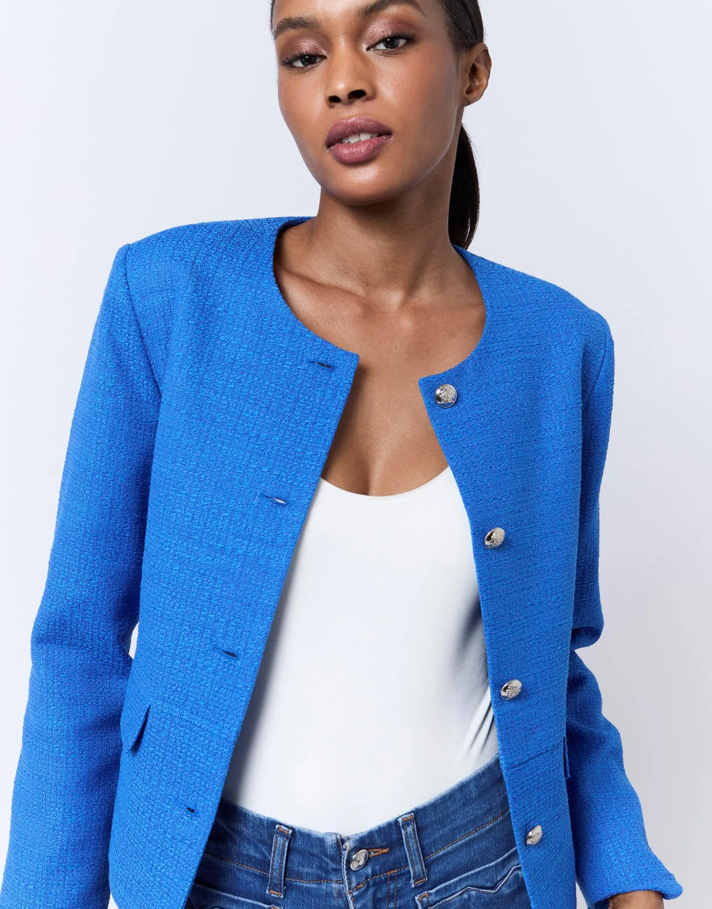 Veste courte unie BLEU Femme